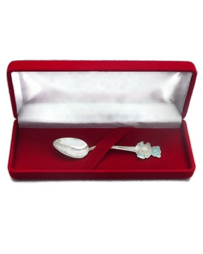 Srebrna łyżeczka na chrzest emaliowany niebieski miś 9,03 g 925