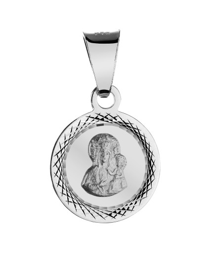 Srebrny diamentowany medalik Matka Boska Częstochowska 925