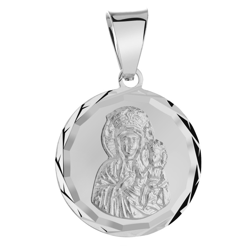 Srebrny diamentowany medalik Matka Boska Częstochowska 925