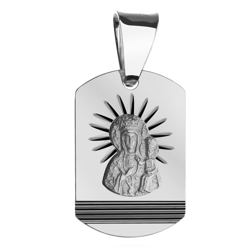 Srebrny diamentowany medalik Matka Boska Częstochowska 925