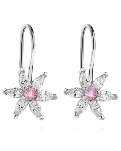 Srebrne kolczyki dla dzieci wiszące kwiatki jasny róż srebro pr.925