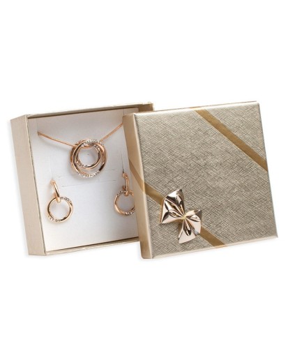 PUDEŁKO PREZENTOWE ZŁOTE Z KOKARDKĄ DUŻY KOMPLET