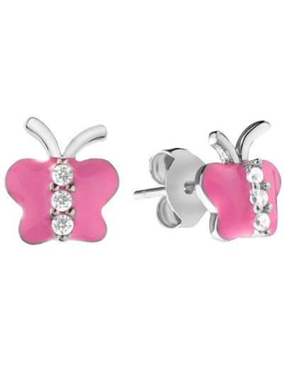 Srebrne kolczyki dla dziewczynki motyle motylki wkrętki różowe 925