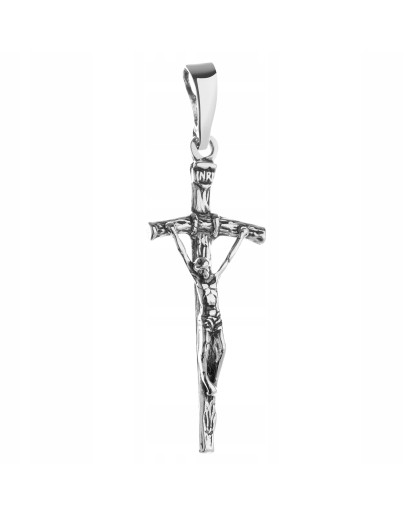 SREBRNY KRZYŻYK MĘSKI OKSYDOWANY PAN JEZUS PAPIESKI PRÓBA 925