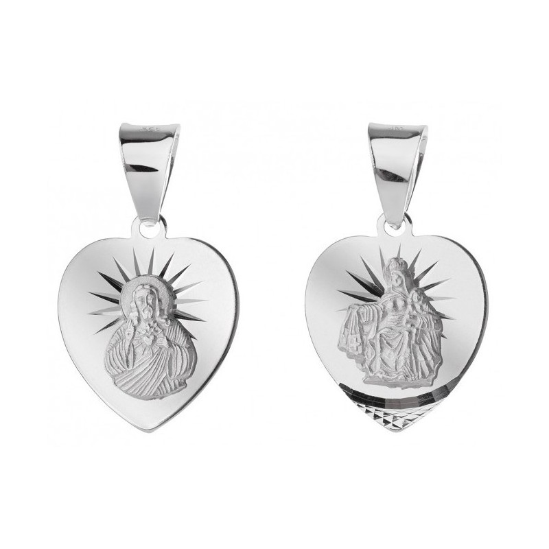 Medalik Szkaplerzny 925 –  Otwarte Serce Jezusa i Maryi ze srebra