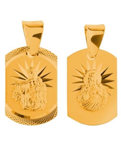 Pozłacany srebrny diamentowany medalik Szkaplerzny + Serce Jezusa 925