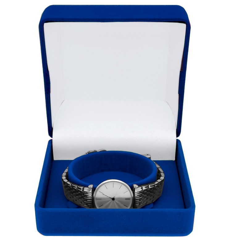 Pudełko welurowe niebieskie czerwone kwadratowe na zegarek