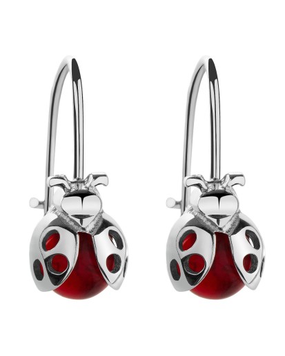 Srebrne kolczyki dziecięce wiszące biedronki srebro 925