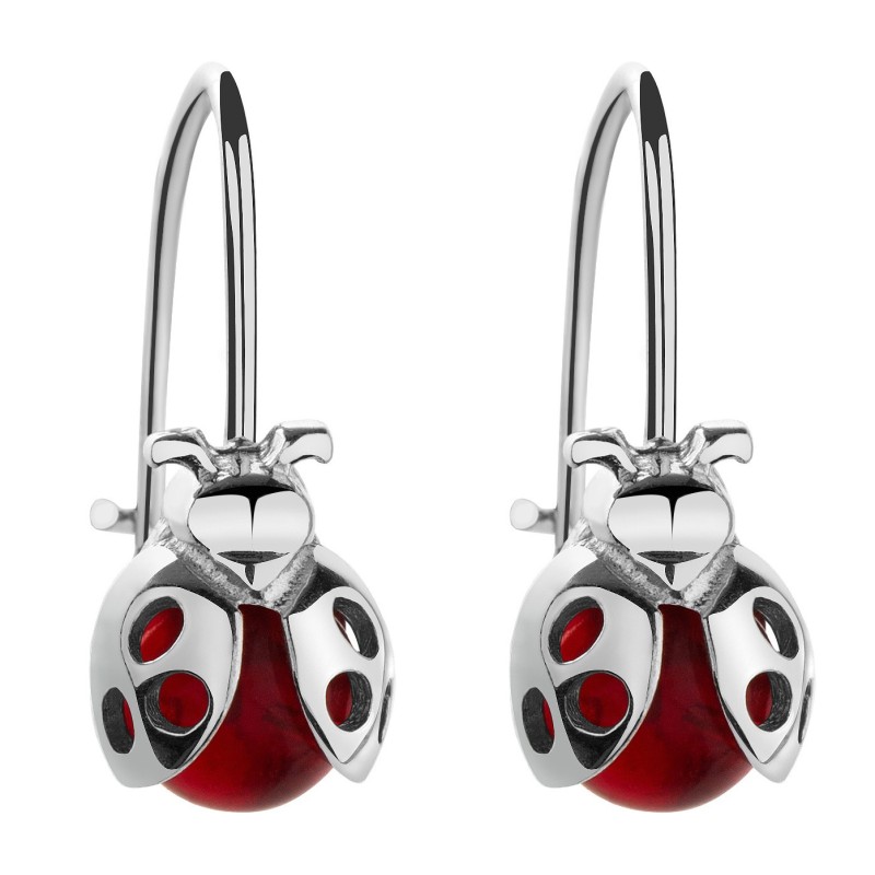 Srebrne kolczyki dziecięce wiszące biedronki srebro 925