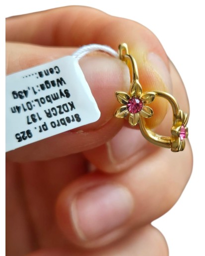 SREBRNE KOLCZYKI POZŁACANA DLA DZIEWCZYNIKI ANGIELSKIE RÓŻOWE KWIATKI