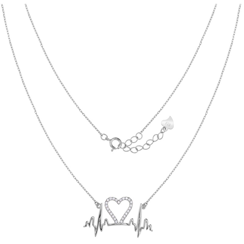 Naszyjnik linia życia serce srebro 925 rodowane cyrkonie 45 cm
