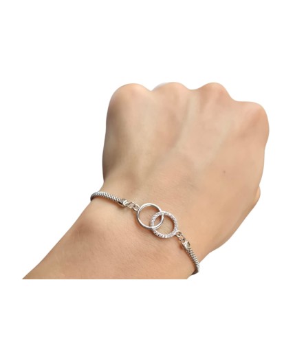 SREBRNA RODOWANA BRANSOLETKA NA RĘKĘ DAMSKA KÓŁECZKO CYRKONIA 20 CM SREBRO 925