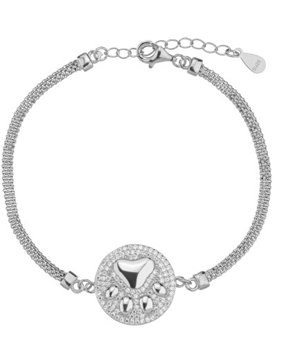 Srebrna rodowana bransoletka 925 z łapką i cyrkoniami regulowana