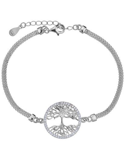 Srebrna rodowana bransoletka 925 drzewko życia z cyrkoniami.