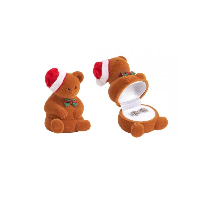 Pudełko świąteczne welurowe na biżuterię miś brązowy świąteczny