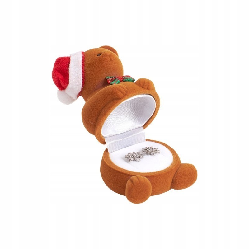 Pudełko świąteczne welurowe na biżuterię miś brązowy świąteczny