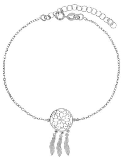 Bransoletka srebrna rodowana 925 z łapaczem snów i piórkami