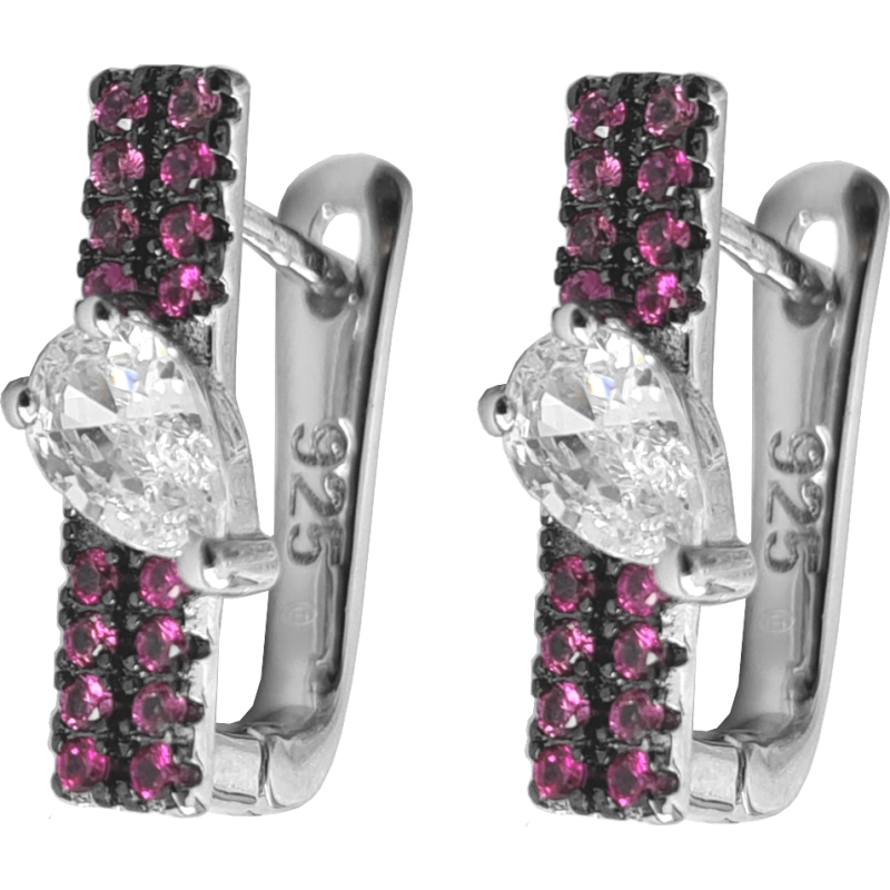 SREBRNE DAMSKIE KOLCZYKI ANGIELSKIE CYRKONIE RODOWANE 925