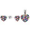 Komplet srebrny kolczyki + zawieszka serca kolorowe sztyft 925