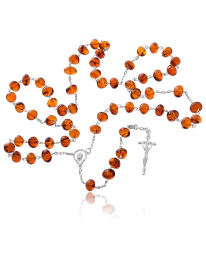Różaniec srebrny naturalny bursztyn z paciorkami 12,4 - 15 g 925 + gratis