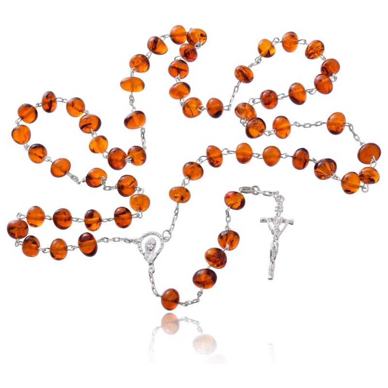 Różaniec srebrny naturalny bursztyn z paciorkami 9,2 g - 12,2 g 925 + gratis