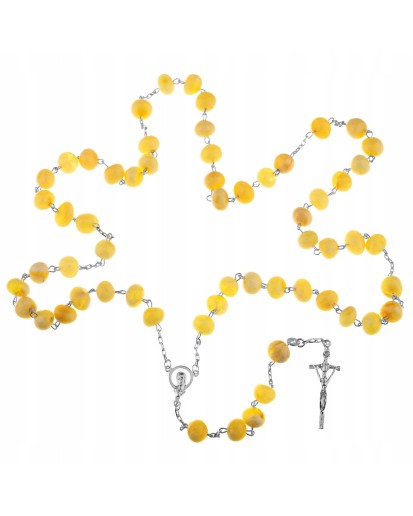 Różaniec srebrny naturalny mleczny bursztyn z paciorkami 15 - 17 g 925 + gratis