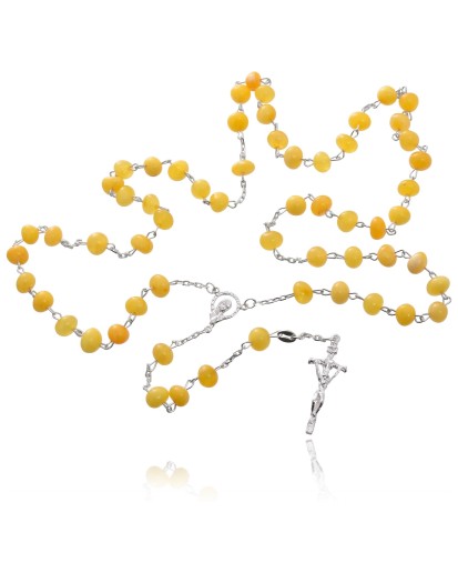 Różaniec srebrny naturalny mleczny bursztyn z paciorkami 15,6 - 17,5 g 925 + gratis