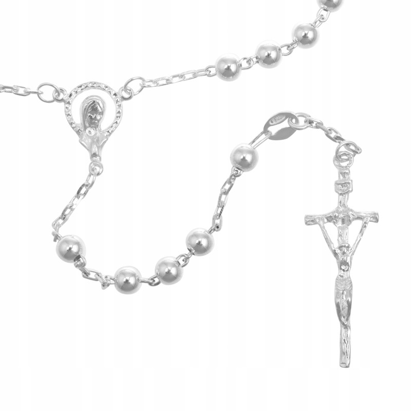Różaniec srebrny na chrzest prezent z paciorkami rozpinany 8,9 g 925 + gratis