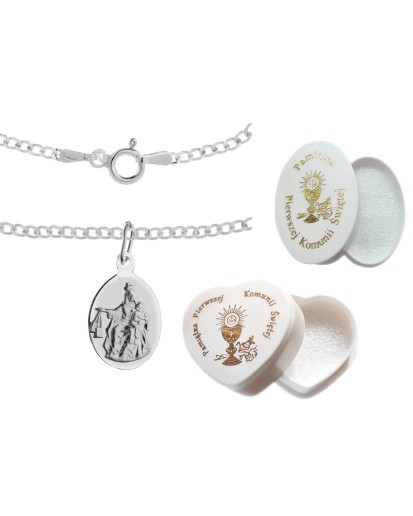 Komplet srebrny łańcuszek pancerka + medalik mała szkaplerzna 925