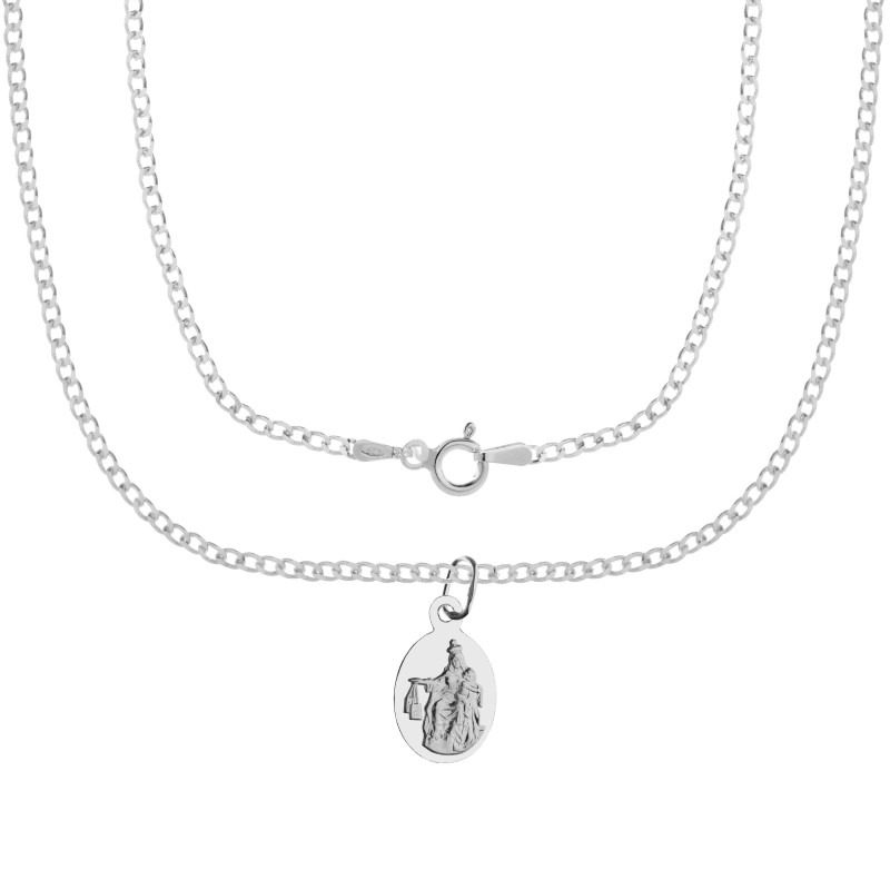 Komplet srebrny łańcuszek pancerka + medalik duża szkaplerzna 925