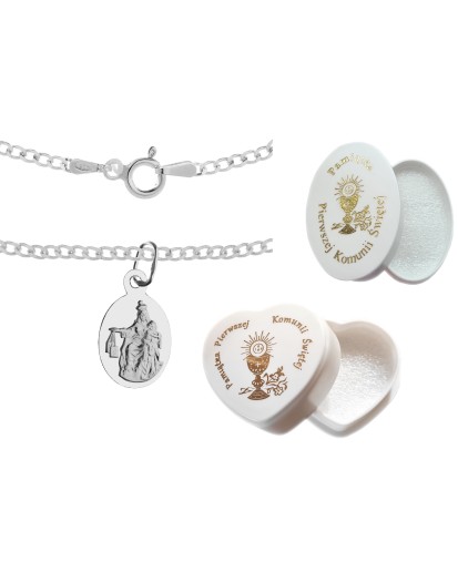 Srebrny komplet 925 – Duża Szkaplerzna z łańcuszkiem pancerka 45 cm