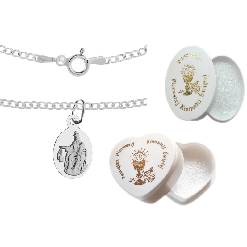 Srebrny komplet 925 – Duża Szkaplerzna z łańcuszkiem pancerka 45 cm