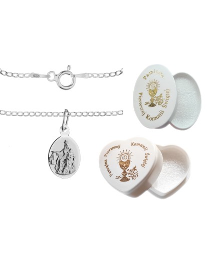 Srebrny komplet 925 – Mała Szkaplerzna z łańcuszkiem pancerka