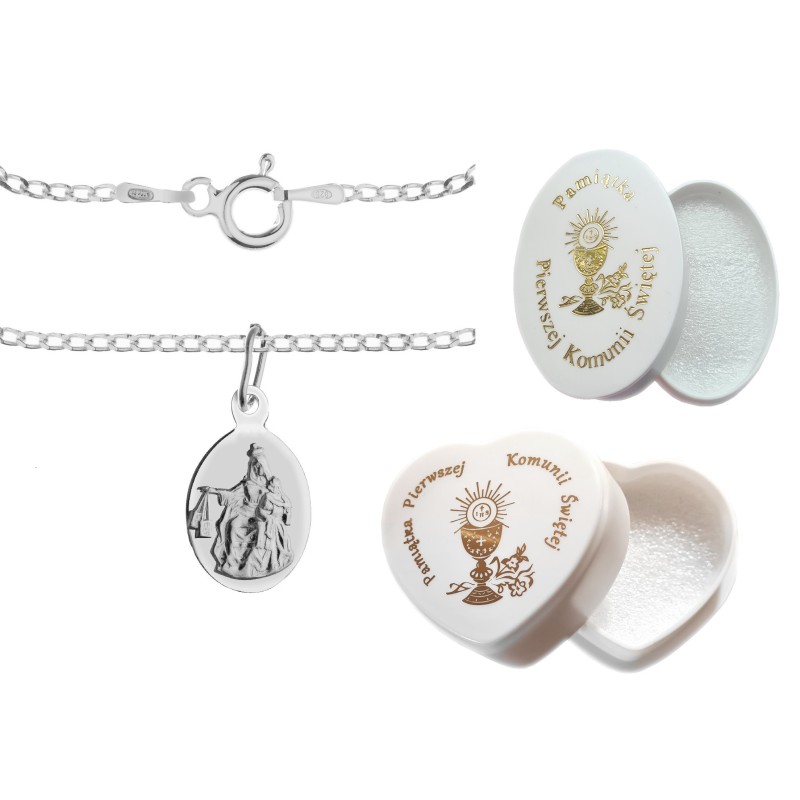 Srebrny komplet 925 – Mała Szkaplerzna z łańcuszkiem pancerka
