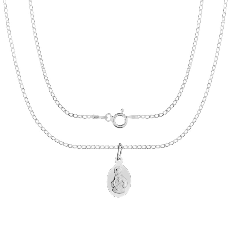 Komplet srebrny łańcuszek pancerka 1,8 g + medalik mała szkaplerzna 925
