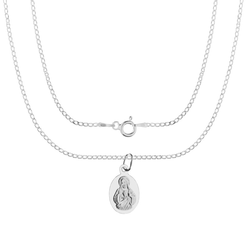 Srebrny komplet 925 – Duża Szkaplerzna z łańcuszkiem pancerka