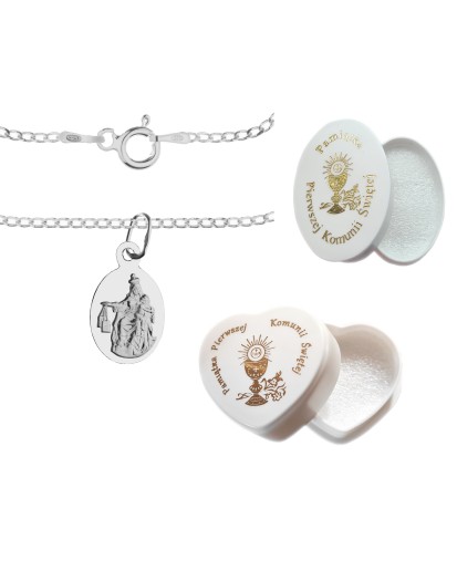 Komplet srebrny łańcuszek pancerka 1,8 g + medalik duża szkaplerzna 925