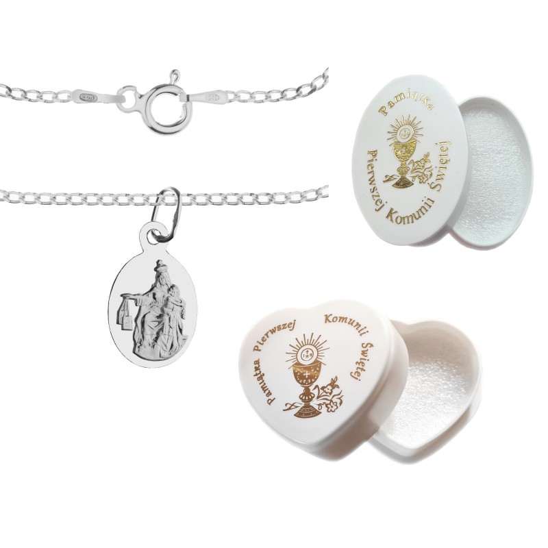 Srebrny komplet 925 – Duża Szkaplerzna z łańcuszkiem pancerka