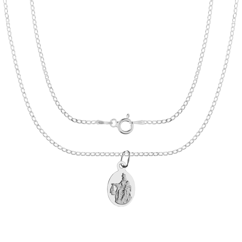 Srebrny komplet 925 – Duża Szkaplerzna z łańcuszkiem pancerka