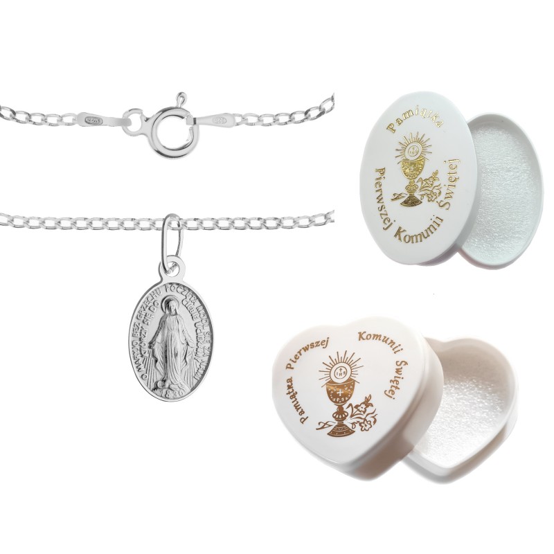 Komplet srebrny łańcuszek pancerka 1,8 g + medalik mała niepokalana 925