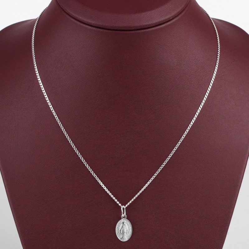 Srebrny komplet 925 – medalik Mała Niepokalana i łańcuszek pancerka