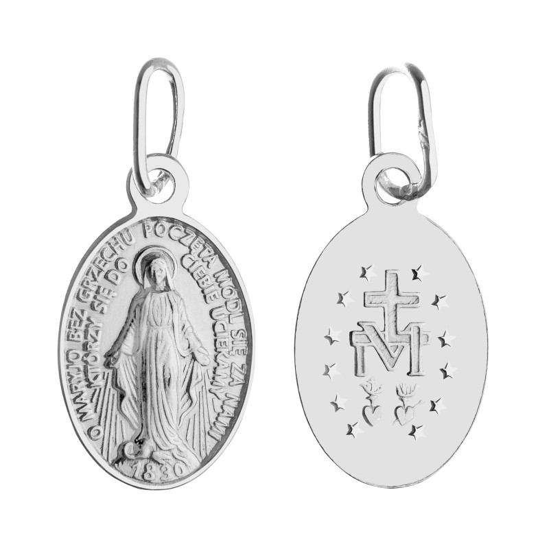 Srebrny komplet 925 – medalik Mała Niepokalana i łańcuszek pancerka