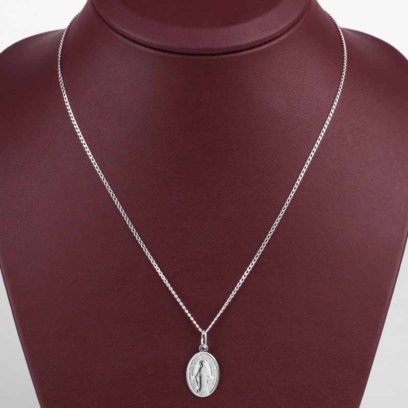 Srebrny komplet 925 – medalik Duża Niepokalana i łańcuszek pancerka