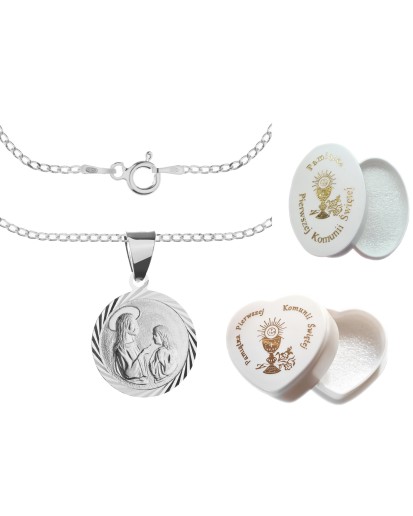 Srebrny komplet komunijny 925 – medalik i łańcuszek pancerka| Pamiątka