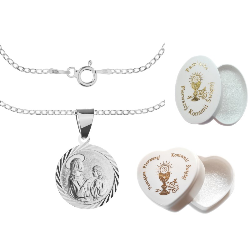Srebrny komplet komunijny 925 – medalik i łańcuszek pancerka| Pamiątka