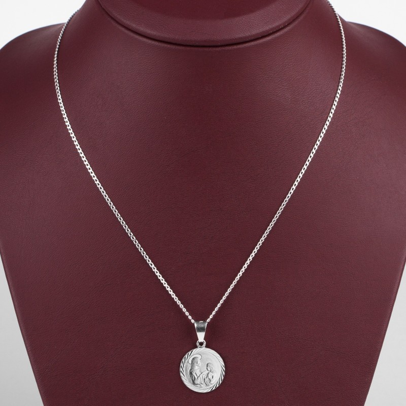 Komplet srebrny łańcuszek pancerka 1,8 g + medalik pierwsza komunia święta 925