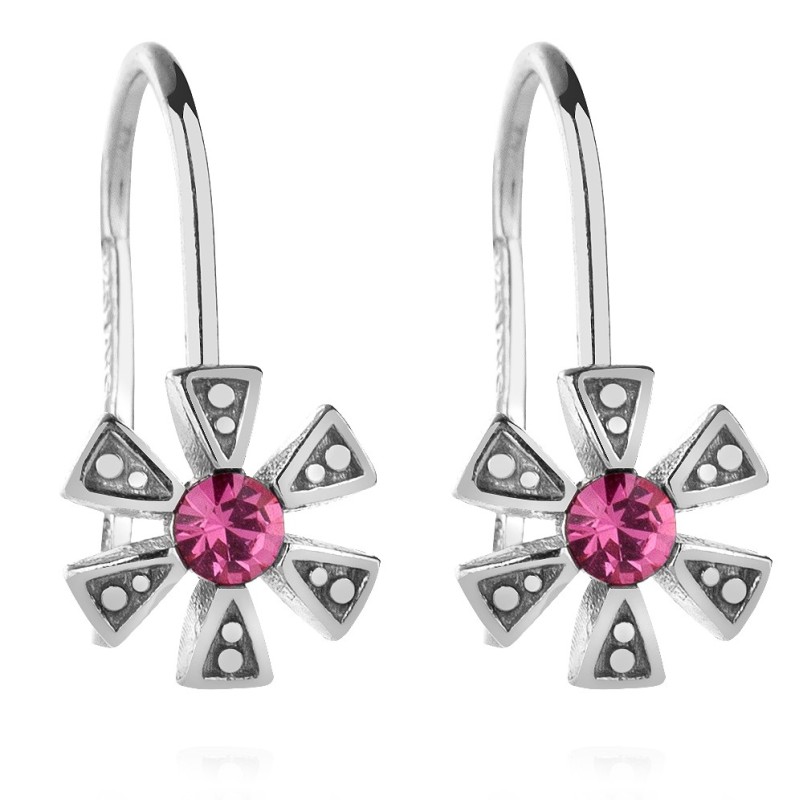 Srebrne rodowane kolczyki dziecięce wiszące kwiatki 925