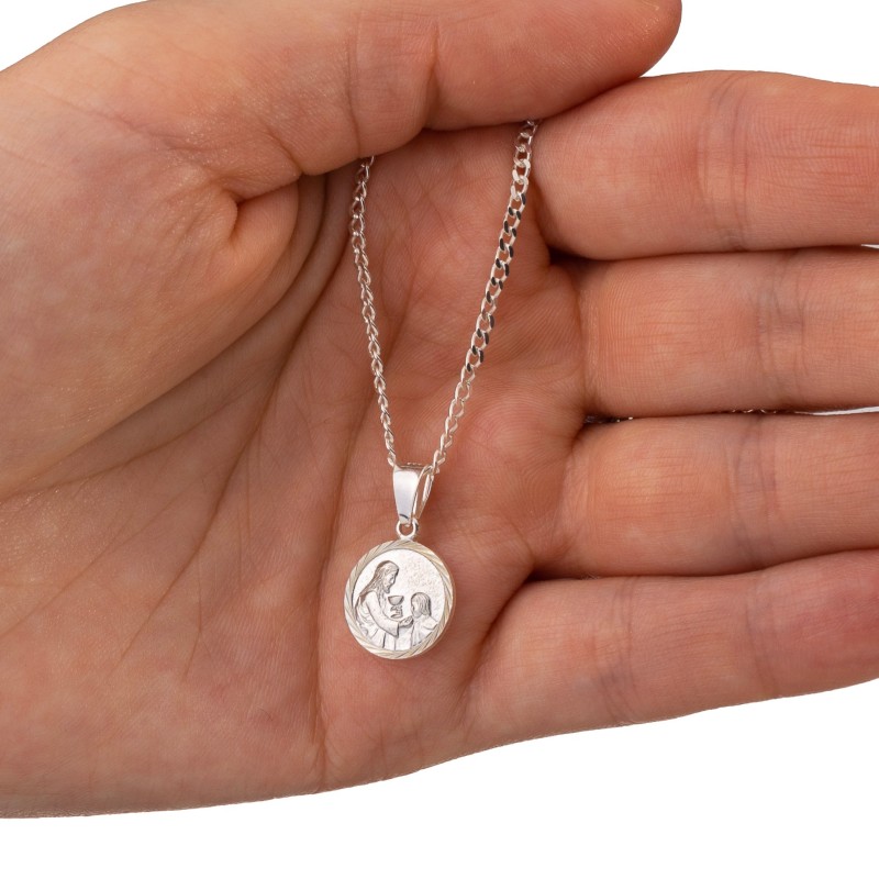 Komplet komunijny srebrny 925 – medalik + łańcuszek pancerka| Pamiątka