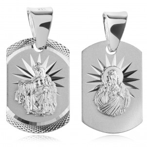 Srebrny medalik matka boska Szkaplerzna + otwarte serce Pana Jezusa 925