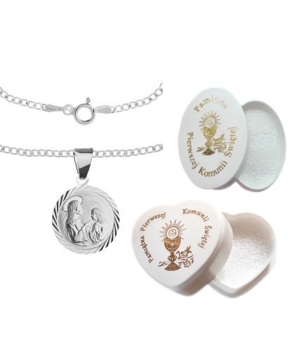 Komplet komunijny srebrny 925 – medalik + łańcuszek pancerka| Pamiątka